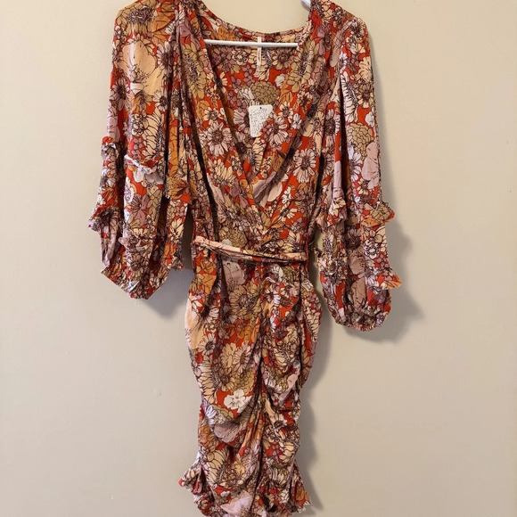 NWT Free People Under Wraps Mini Dress Warm Orange Combo Size 0 - Picture 6 of 11